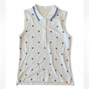 Tory Burch Tory Sport sleeveless polo white shirt with red embroidered flowers